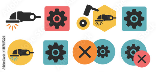 Construction tools illustration, flat icon set of hand tools, safety gear, and industrial equipment. vector design