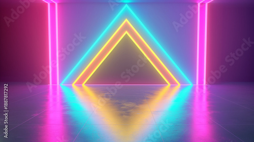 Futuristic Neon Triangle Tunnel with Pastel Lights and Geometric Perspective