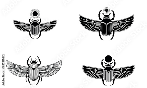 Ancient egyptian scarab beetle winged symbol illustration  
