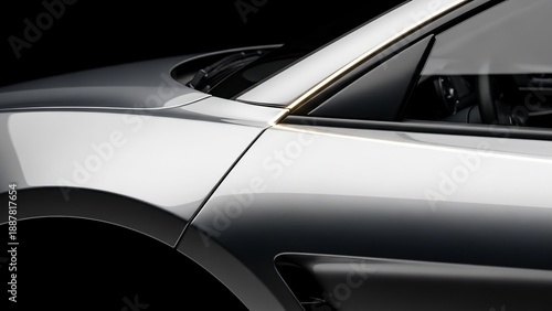 Close-up of a Modern Silver Car's Front Fender and Wheel Arch.