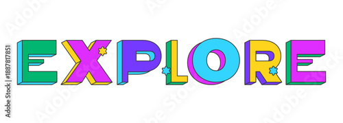 Generate playful 3D text design. AI content generation function. Creativity output. Create ideas prompt. Multicolor block letters. Retro funky style with stars. Pop culture. Montserrat font used