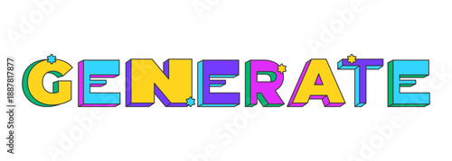 Try it playful 3D text design. Trial functionality. User interaction. Test tool. Preview mode. Demo feature. Multicolor block letters. Retro funky style with stars. Pop culture. Montserrat font used