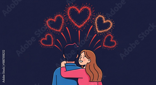 Woman experiences love and affection with heart sparks