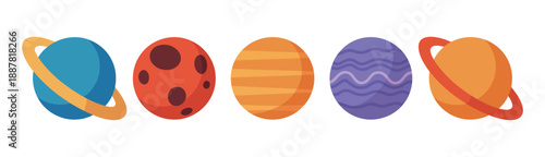 Planet set vector, adorable planets with rings and space motifs. vector