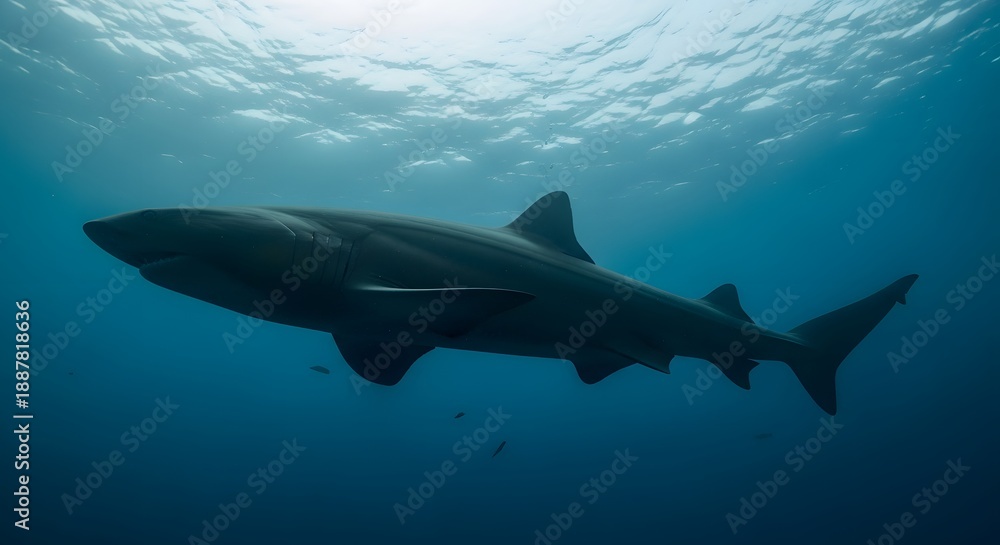 Fototapeta premium Majestic shark gliding through crystal clear ocean waters