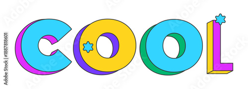 Cool playful 3D text design. Approval reaction. Chill vibes. Relaxed positive response. Casual reply. Multicolor block letters. Retro funky style with stars. Pop culture. Montserrat font used