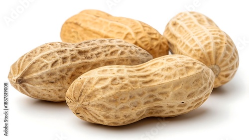Close-up of raw peanuts showing detailed shell texture, studio isolated on white.