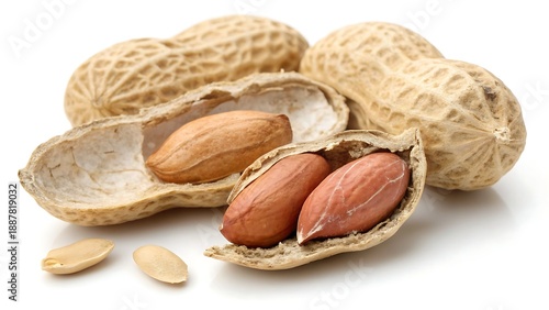 Close-up of raw peanuts showing detailed shell texture, studio isolated on white.