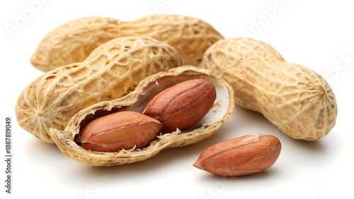 Close-up of raw peanuts showing detailed shell texture, studio isolated on white.