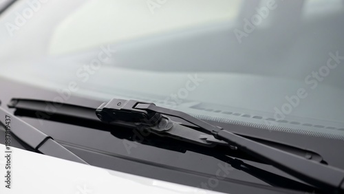 Car windshield wiper blades on a white vehicle.