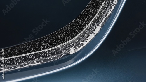 Close-up of a curved metallic surface with textured edge.