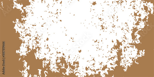 A vintage abstract grunge background features a rusty brown metal texture with an aged stone pattern and dirty paint splashes on an old weathered surface