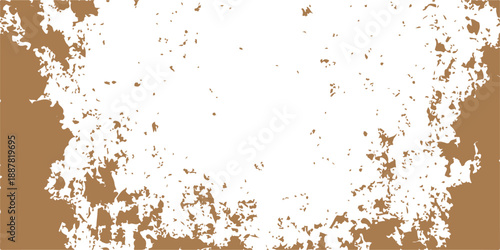 An abstract vintage grunge background features a rusty brown metal texture and aged stone patterns with ink splash effects on a dirty weathered surface