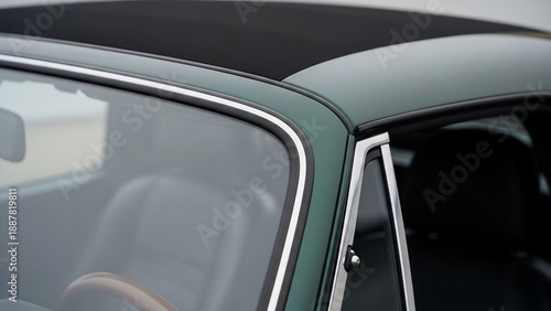 Vintage Car Window and Door Detail with Leather Interior.