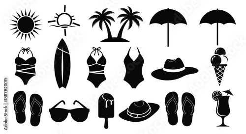 Collection of summer vacation icons and symbols