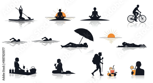 People engaging in various leisure activities on water and land