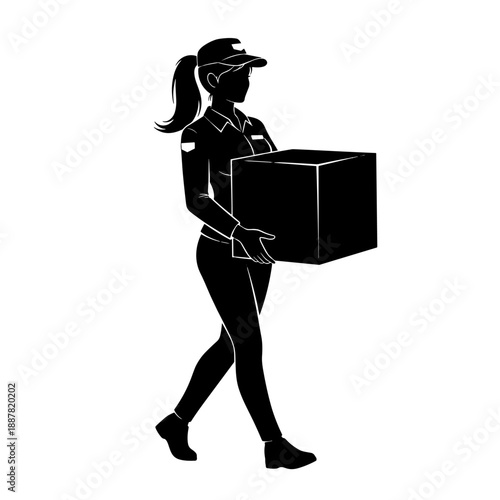 Female delivery worker carrying a box while walking outdoors  