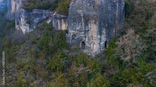 Aerial view from a drone of the artificial caves called 