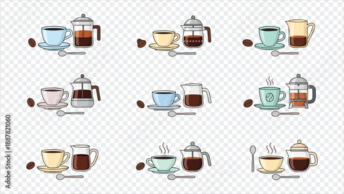 coffee cups and coffee makers icons