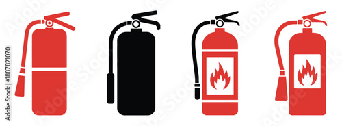 Fire safety icon, fire extinguisher vector symbol for emergency preparedness