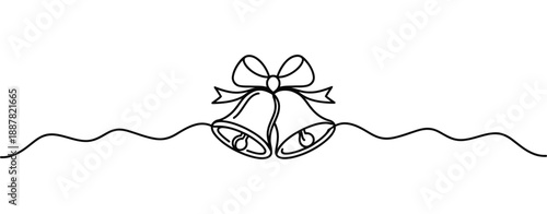 Wedding bells illustration, hand-drawn sketch of two bells tied with a ribbon bow. vector