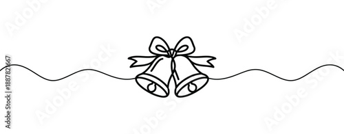 Wedding bells illustration, hand-drawn sketch of two bells tied with a ribbon bow. vector