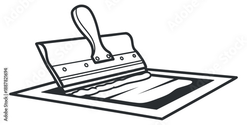 A paint scraper tool with a flat blade in black and white vector style, perfect for construction and renovation projects