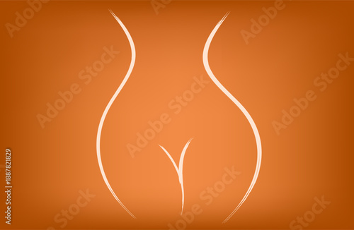 line of the female body on a light orange background.  White line silhouette.  vector. silhouette female. front view female stylized half body contour vector illustration.lush forms of the female body