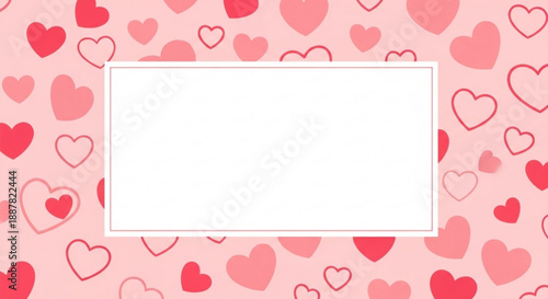 Valentine's day background with pink and red hearts white text box love concept