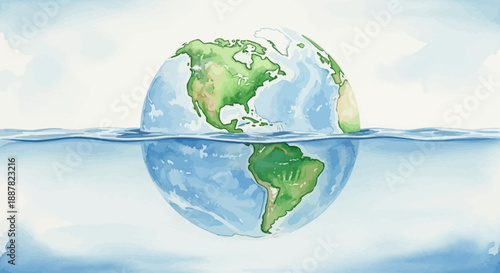 Vector illustration of Earth partially submerged in water