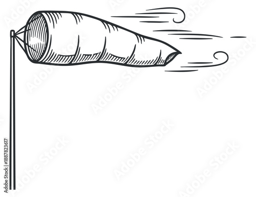 A wind indicator flag with flowing lines in outline minimalist vector style, suitable for weather-related designs and navigation signage