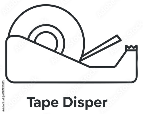 A tape dispenser with a roll of adhesive tape in minimalist black and white vector style, perfect for office and stationery designs