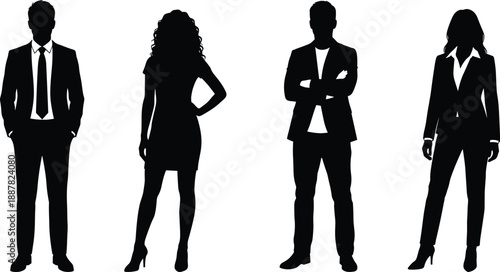 Collection, of, diverse, professional, business, people, silhouettes, standing, in, various, poses, including, corporate, executives, and, office, workers, on, white, background, set