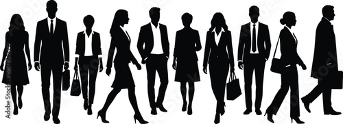 Collection, of, diverse, professional, business, people, silhouettes, walking, and, standing, including, corporate, executives, and, office, workers, on, white, background, set