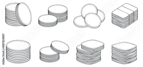 A collection of various plates and dishes in black and white outline vector style, suitable for kitchenware design and restaurant branding