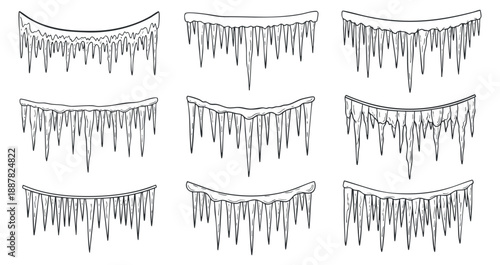 A collection of various icicles in outline vector style, suitable for winter-themed designs and decorations