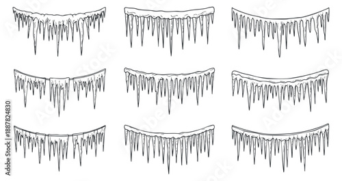 A collection of various icicles in outline vector style, suitable for winter-themed designs and illustrations
