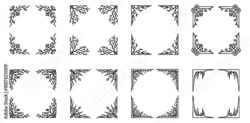 A collection of decorative floral frames and borders in black outline vector style, ideal for invitations and creative projects