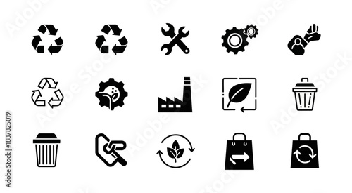 Collection of Recycling and Sustainability Icons Eco-Friendly Symbols for Environmental Consciousness and Resource Management