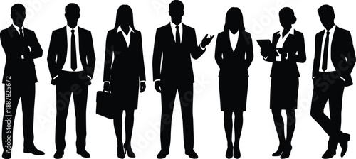 Collection, of, professional, business, people, silhouettes, standing, in, various, poses, including