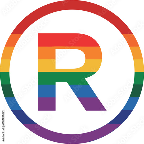 Registered Trademark Symbol with Rainbow Stripes Inside a Circle on White Background vector untitled