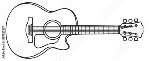 An outline illustration of an acoustic guitar in minimalist vector style, suitable for music-related design projects
