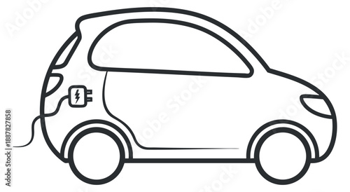An electric car outline with a charging plug in minimalist vector style, suitable for automotive and eco-friendly projects