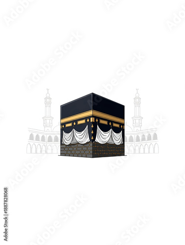 Kaaba holy mosque in Mecca with sacred black cube and white cloth creating peaceful Islamic pilgrimage scene for spiritual worship and religious festival background