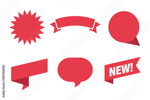 Red Promotional Sale Tags and Banners Set featuring vibrant discount labels and pricing stickers for retail