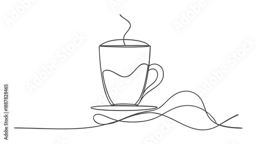 Very beautiful continuous line drawing of a coffee cup with a straw, modern minimalist illustration ideal for cafe branding, takeaway drink concepts, beverage menus, and stylish food graphics.