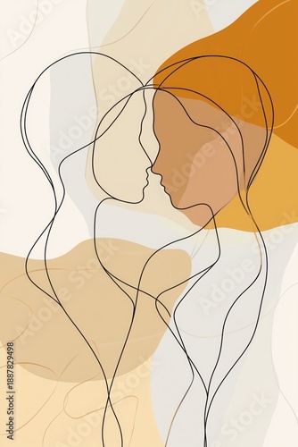 An abstract continuous line illustration featuring two human figures intertwined in a harmonious embrace.