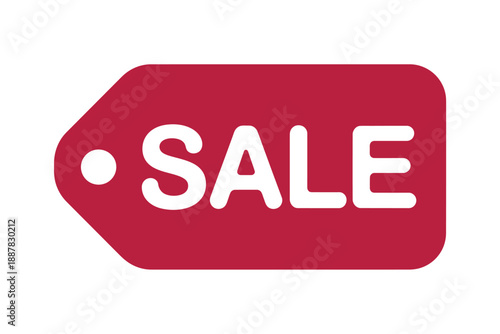 A vibrant red sale tag with bold white lettering prominently displayed
