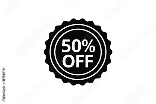 Black badge displaying a fifty percent off sale promotion