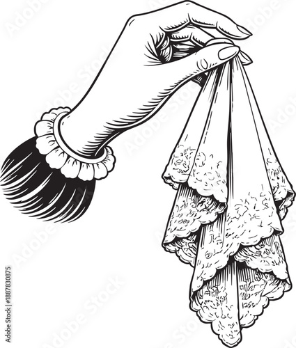 Hand holding lace handkerchief textile refinement etiquette concept